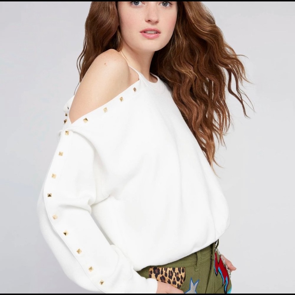 Alice + Olivia Cut Out Sweatshirt w/ Gold Studs